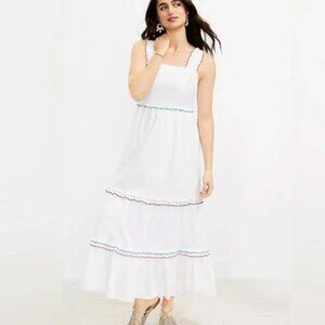 LOFT White/Rainbow Ruffle Strappy Tiered Maxi Dress